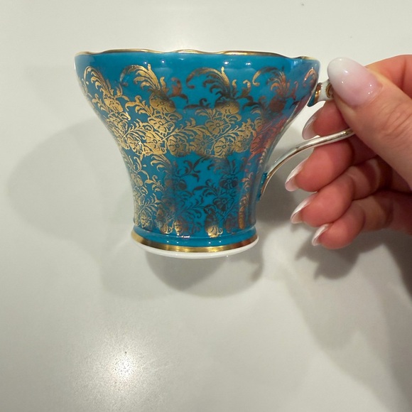 Aynsley Turquoise Gold Chintz China Teacup & Saucer Set - Picture 3 of 7